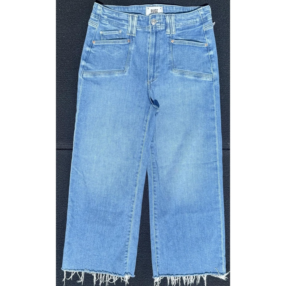 PAIGE Anessa High Rise Patch Pocket Wide Leg Jeans Bebop Raw Hem Crop Size 30 - Picture 3 of 10